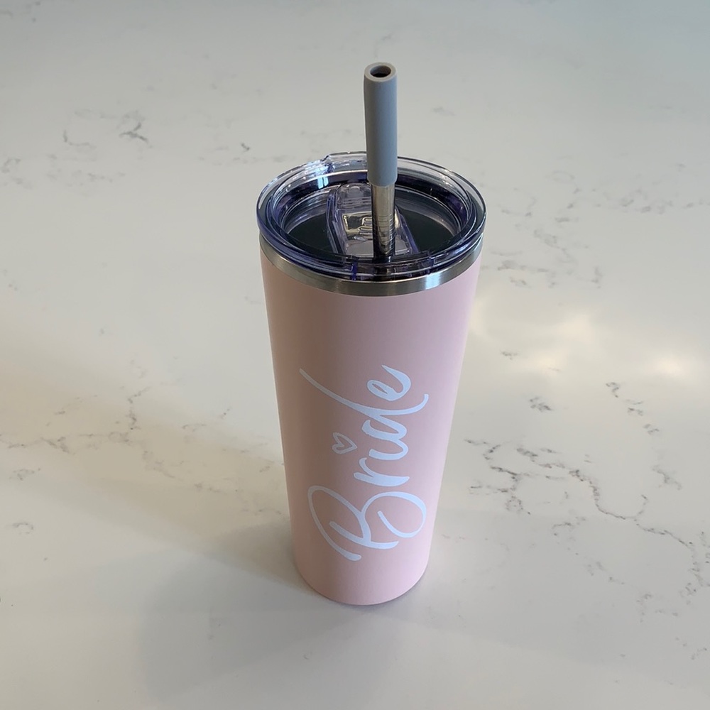 Bride pink insulated cup with straw